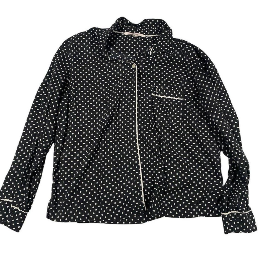 Victorias‎ Secret Black Polka Dot Pajama Top Long Sleeve Collared Button Up S
